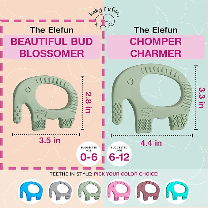 Baby Elefun Baby Teething Toys 5X Pain Relief Zero Delay 0-6 Months, Olive