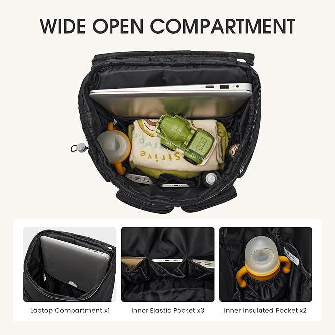 G4Free Diaper Bag Backpack for Moms Dads Travel Baby Bag with Pacifier Case & Insulated Pockets,Black