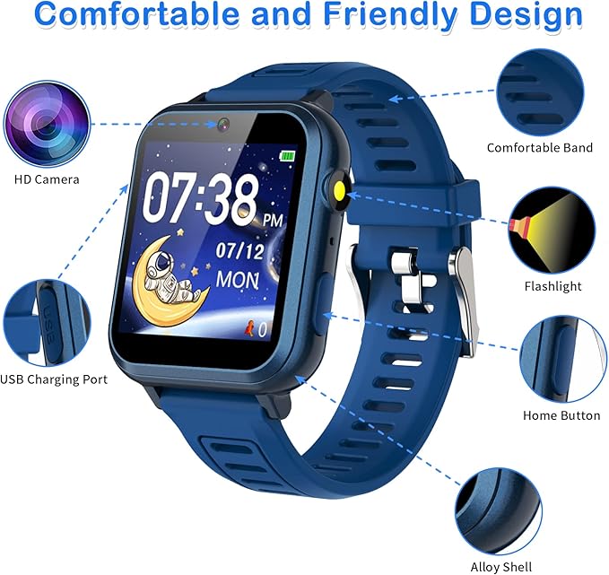 Phyulls Smart Watch for Kids with 39 Games Alarm Clock, Touchscreen, Calendaring Camera Music Player Time Display Video & Audio Recording, Toys for 3-12 Years Old Boys