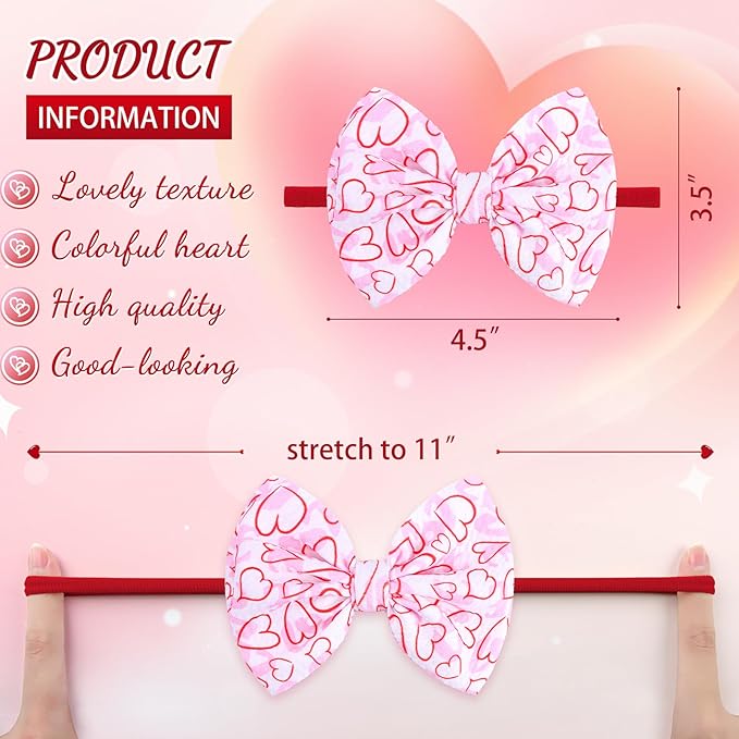 YanJie Bows for Baby Girls Nylon Headband Bows Newborn Headband Baby Hair Bow with Bows Girls Bows and Headband Hair Accessories Infant Toddler Pink Heart