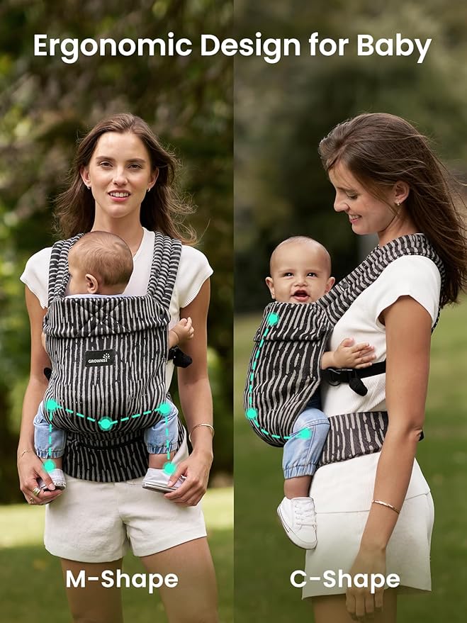 GROWNSY Baby Carrier Newborn to Toddler, Lightweight Ergonomic 7-44 lbs Newborn Carrier with Head Support, Easy to Wear Hands Free Infant Carrier for 0-36 Months, Black Flow Stripe