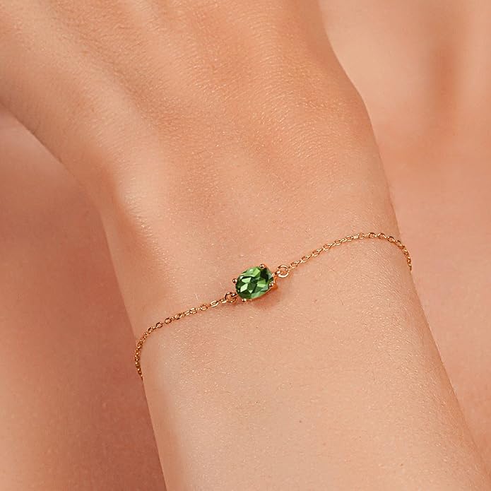 Gem Stone King 7X5MM Oval Gemstone Birthstone Solitaire Bracelet For Women | 925 Sterling Silver | Adjustable Bolo Bracelet For Women | Fine Jewelry Gifts for Her Mom Wife