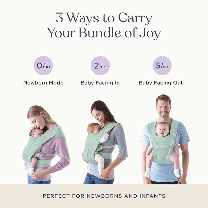 Ergobaby Embrace Baby Carrier Newborn to Toddler - Lightweight Ergonomic Baby Carriers - Cozy Essentials (7-25 Pounds), Ponte Knit, Jade Green