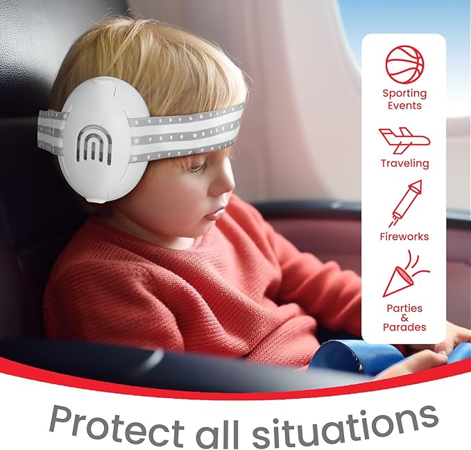 2-in-1 Adjustable Baby & Toddler Noise Cancelling Headphones - Ear Muffs for Kids 1-3 for Airplane Travel
