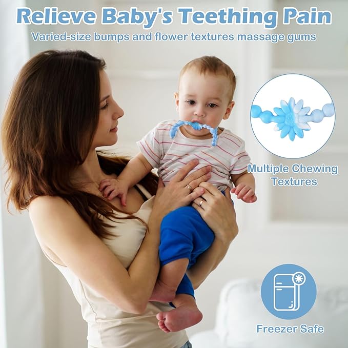 Teething Necklace for Baby, One-Piece Safety Design for Toddler, Chew Necklaces for Sensory Kids Adults with Autism, ADHD, Fidget, Biting, Anxiety - Flower Chew Jewelry Toys for Teething Relief
