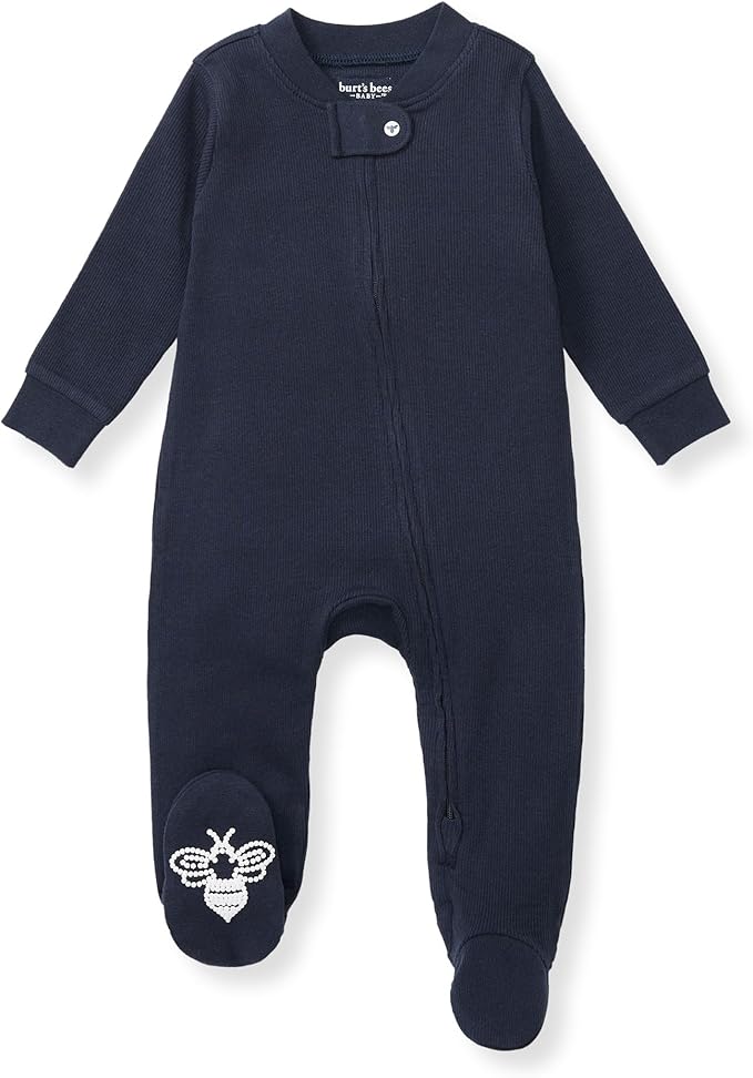 Burt's Bees Baby Boys Sleep and Play PJs, 100% Organic Cotton One-Piece Zip Front Romper Jumpsuit Pajamas