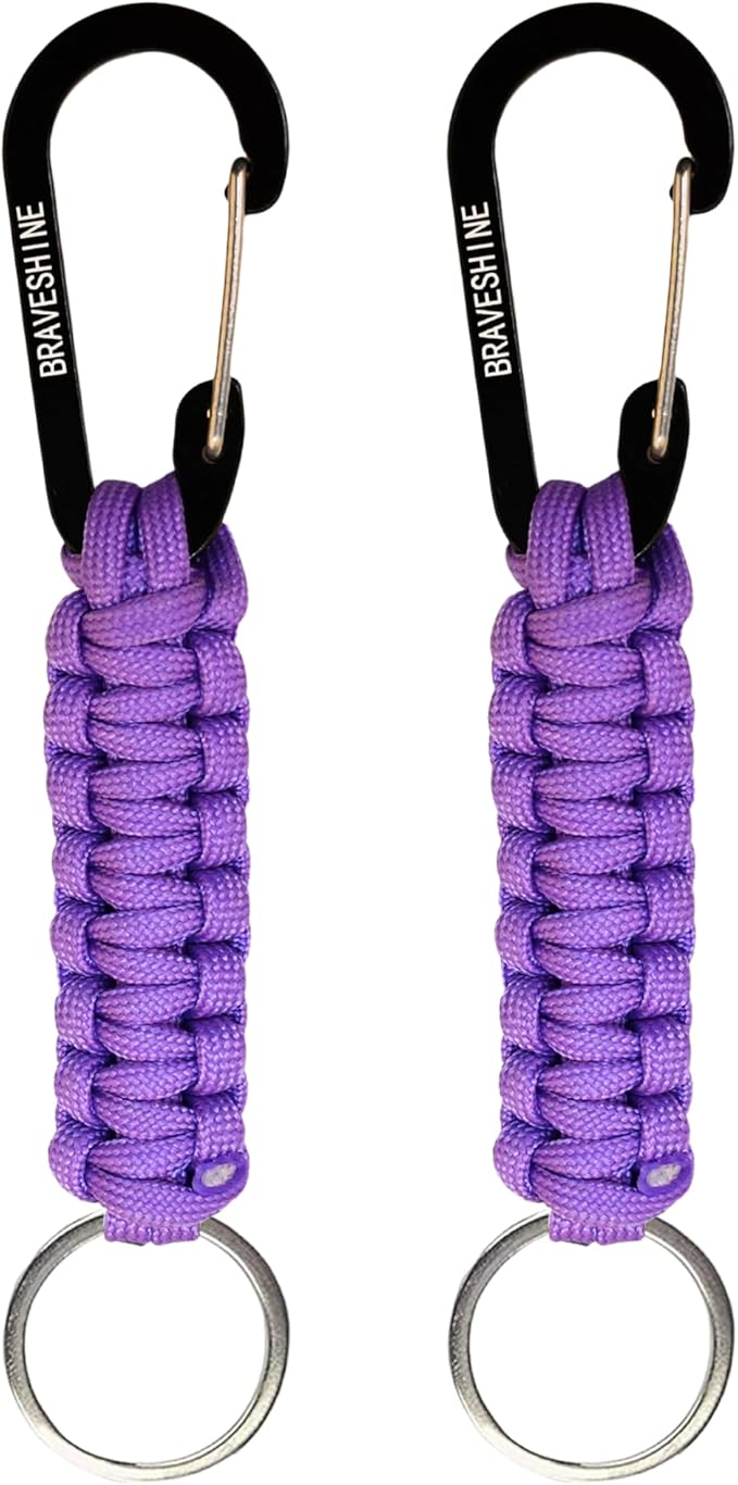 BRAVESHINE Paracord Keychain Carabiner Clip, D Ring Lanyard Hanger Stroller Hook for Water Bottle, Key, Backpacks, Men, Women