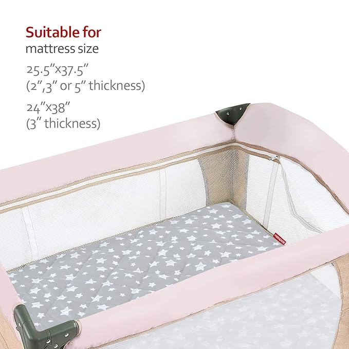 Pack and Play Sheets Fitted 2 Pack, Compatible with Graco Pack n Play, Soft and Breathable Playpen Sheets 39"×27"×5", Gray Star&Elephant