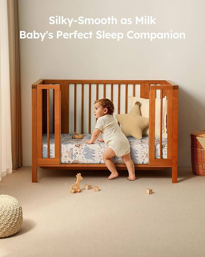 Baby Crib Sheets for Boys Girls, 28x52x8in Fitted Crib Sheet Neutral 3 Pack for Standard Crib and Toddler Mattress, Breathable Soft Microfiber Baby Sheet Elephant