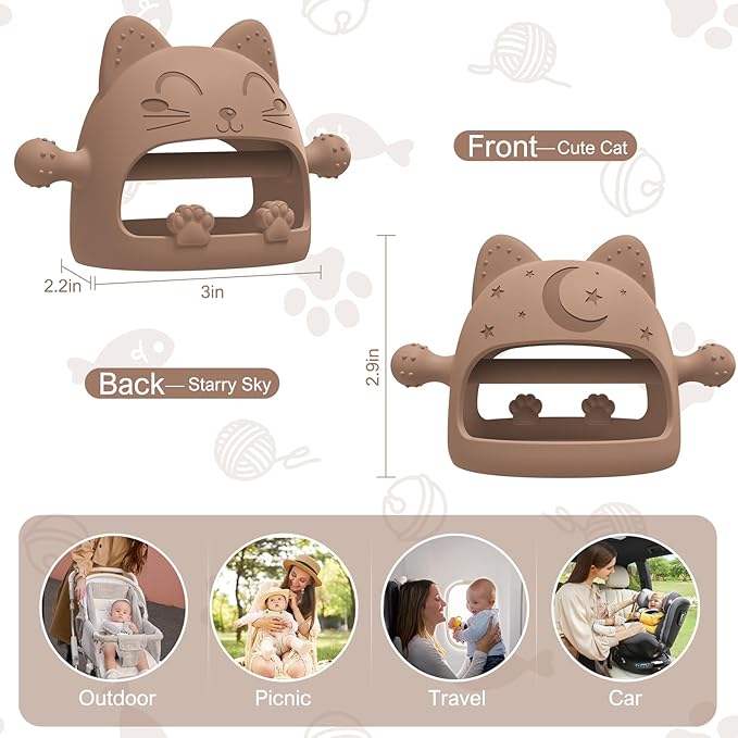 Baby Teether Toys for 6-12 Months - Teething Relief Must-Haves, Hand Teethers, Mitt With Cute Cat Shape - Ideal Baby Shower Gifts