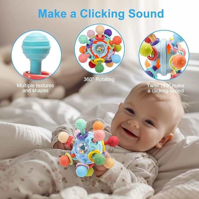 Baby Teething Toys, Baby Teethers Montessori Sensory Toys for 0-6 6-12 Months, Gifts for 1 Year Old Boys Girls Infant Newborn 0 3 6 9 12 18 Months Toys, Blue