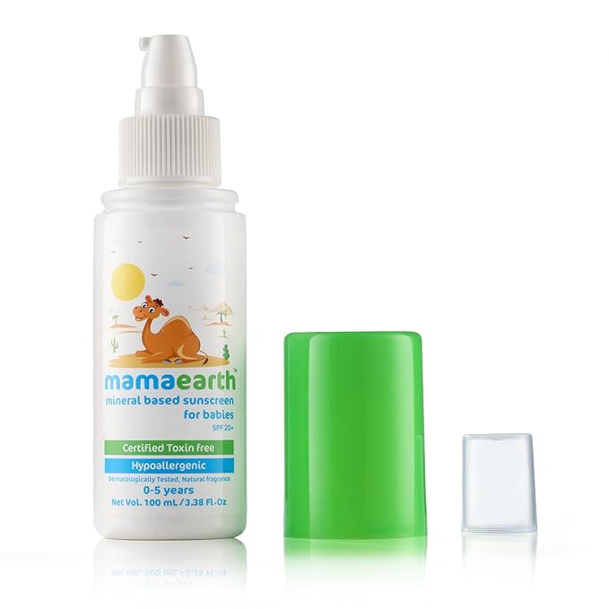 Mamaearth Mineral Based SPF 20+ Baby Sunscreen | Protects Against UV Rays & Soothes Skin | with Zinc Oxide | Waterproof & Safe for Delicate Skin | 3.38 Fl Oz/100 ml