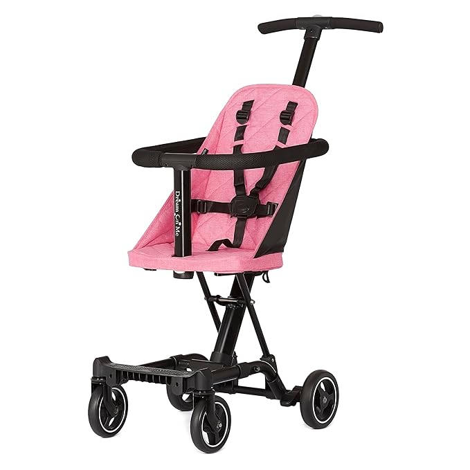 Dream On Me Coast Rider Travel Stroller, Lightweight & Compact Baby Stroller, Theme Park Approved, Book-Folding Design, Adjustable Handle, Soft-Ride Wheels, Converts to Rider & Scooter - Pink