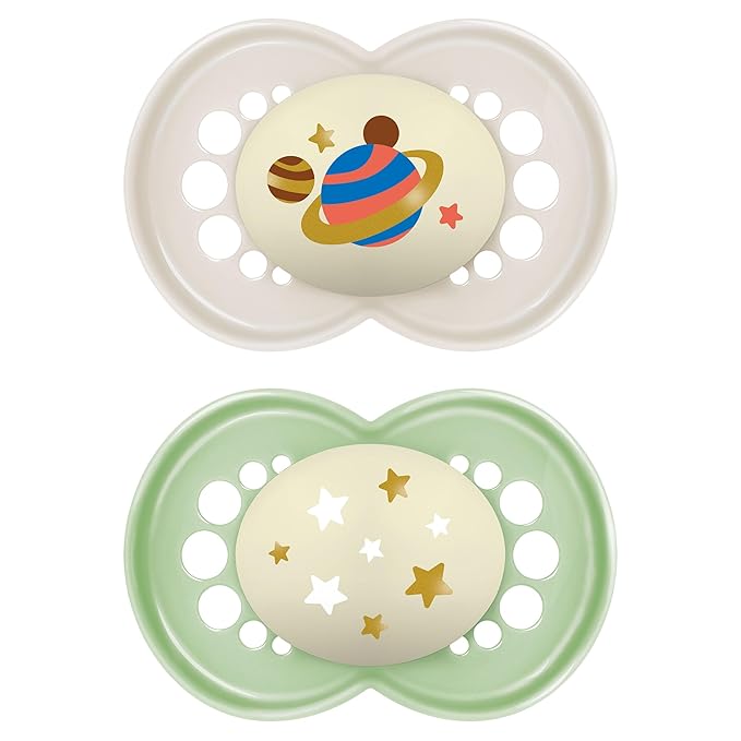 MAM Original Baby Pacifiers 6-16 Months, Binky for Newborn Babies, BPA-Free Skin Soft Silicone Nipple, Glows in The Dark, Developed with Medical Experts, 2 Count, Sterilizer Case, Made in Europe