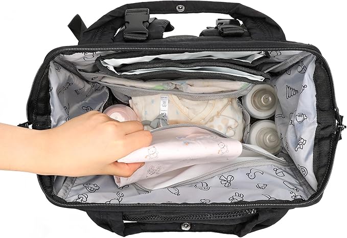 BELALIFE Baby Diaper Backpack Bag, Baby Essentials Travel Backpack for Moms Dads, with Changing Pad, Insulated Bottle Holders & Stroller Straps, Black