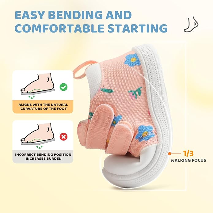 Baby First Walking Shoes Baby Girls Wide Barefoot Sneakers Lightweight Soft Toddler Shoe Non-Slip Ankle Support