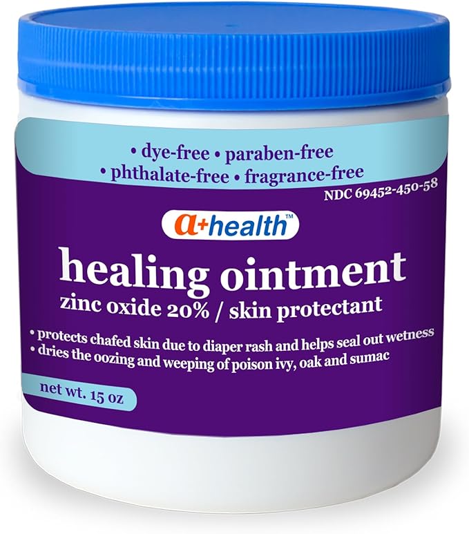 A+Health Healing Ointment Zinc Oxide 20%, Skin Protectant Barrier, 15 Oz Jar, Provides Relief and Treatment of Diaper Rash, Chafed Skin, Poison Ivy, Oak, Sumac for Adults and Babies, Fragrance Free