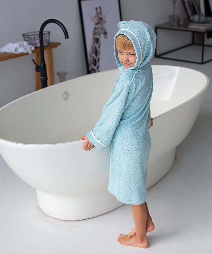 Premium Soft Toddler Bathrobe - Rayon from Bamboo Toddler Robe with Hood - Kids Boys & Girls Robe