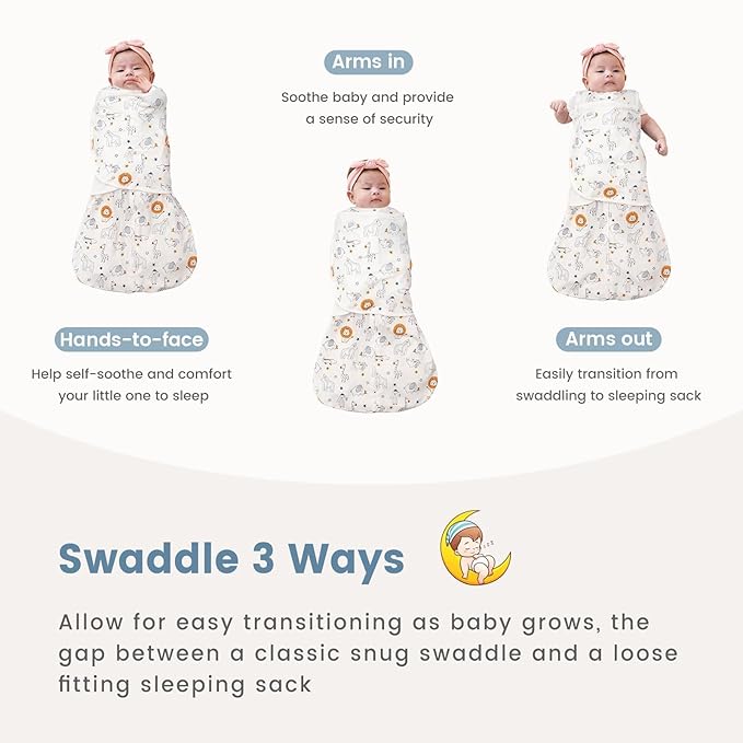 ZIGJOY Sleep Sack Swaddle 1.0 Tog Baby Wearable Blanket 100% Cotton Baby Swaddle Blanket for Newborns 6-12 Months Grey&Line Animal
