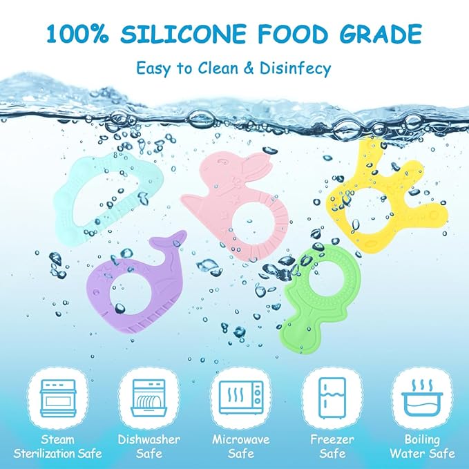 BEBOAN Silicone Baby Teething Toys, 5 Pack Cute Baby Teether Teething Ring Chew Toys Frozen Teether, BPA Free Easy to Grip Gifts for Infant Girls Boys 3 Months +
