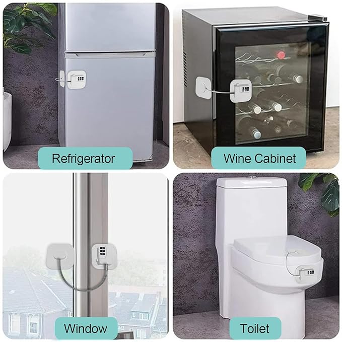 Refrigerator Lock, MOYONTE Fridge Locks for Kids Cabinet Locks Baby Proofing Child Safety Locks for Upright Freezer Drawers Cabinets Doors Windows Dressers Stove (White)