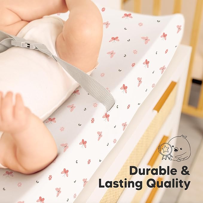 2-Pack Baby Changing Pad Cover for Girl, Boy - 32x16 Soft Viscose Derived from Bamboo Baby Diaper Changing Table Pad Cover Sheets, Neutral, Snug Fit Nursery Diaper Change Sheets (Butterflies)