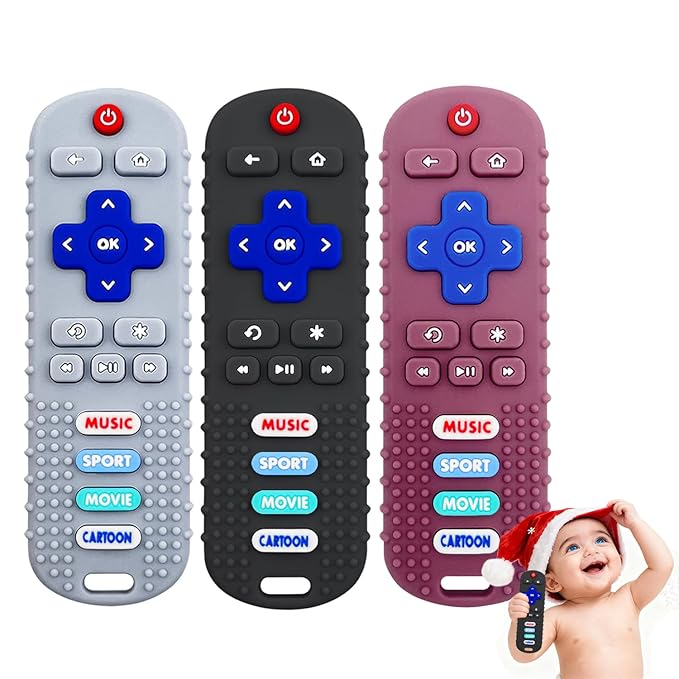 3 Pack Silicone Teething Toys - Teething Remote Control for Baby, BPA Free Baby Chew Toys & Easy to Hold Teether for Babies 6-12 Months, Perfect Valentine's Gift and Birthday for Babies