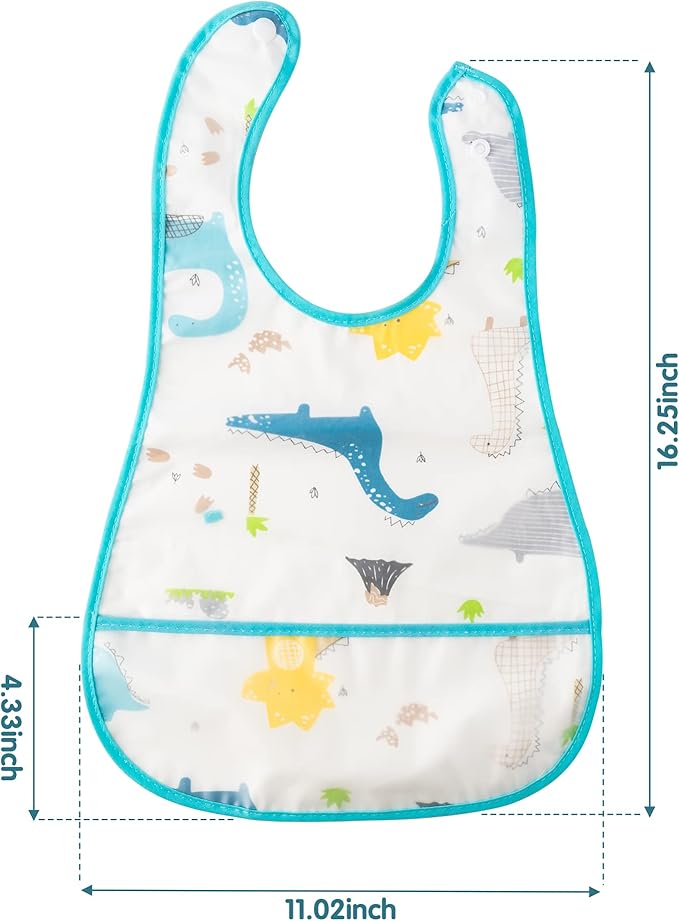 R HORSE 5Pcs Baby Bibs Set Toddler Bibs with Crumb Catcher Pocket & Snap Button Waterproof Baby Feeding Bibs for 6-24 Months