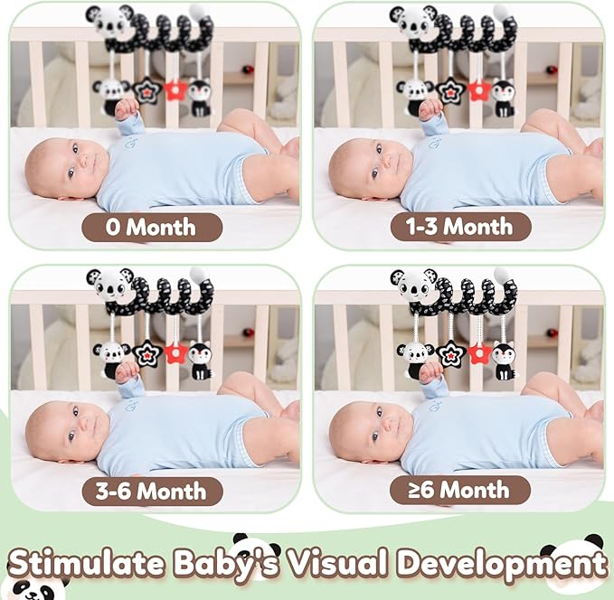 Baby Carseat Toy Black & White Rattle Spiral Hanging Activity Stroller Toy for Newborns Boys and Girls - Koala