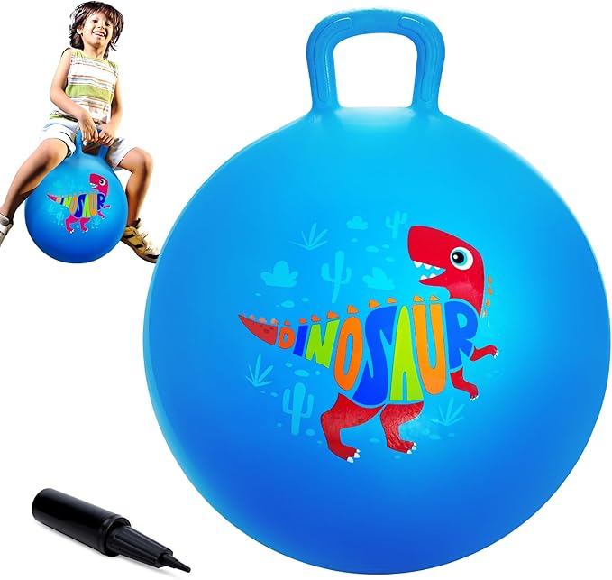 ZOOJOY Hopper Ball for Kids18In Bouncy Balls with Handle, Blue Dinosaur Indoor Outdoor Todder Toys Active PlayToys for 3 4 5 6 7 8 Yr Old, Balance Hopping Toys Gifts for Little Boys Girls