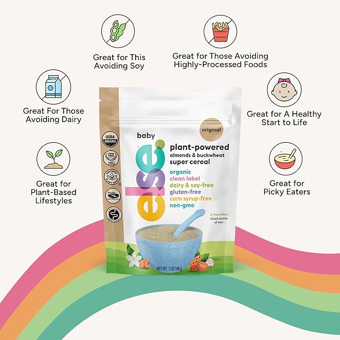 Else Nutrition Organic Baby Cereal 6+ Months Infants - Easy prep Wholefood Plant‑Powered Baby Cereal with Buckwheat, Gluten‑Free & Dairy‑Free, Purity Certified | Gentle Start (Original Pack 1)