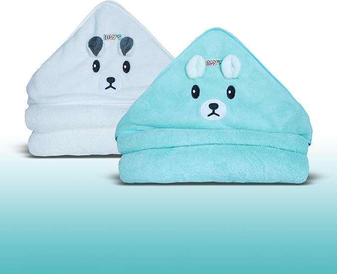 Ioly's Hooded Baby Bath Towels for Newborn Essentials 41" Set of 2 Towels with Hood for Kids Babies Toddler Infant (Large) Baby Towel Cosas para Bebes recien nacidos Bath Items (White and Green Aqua)