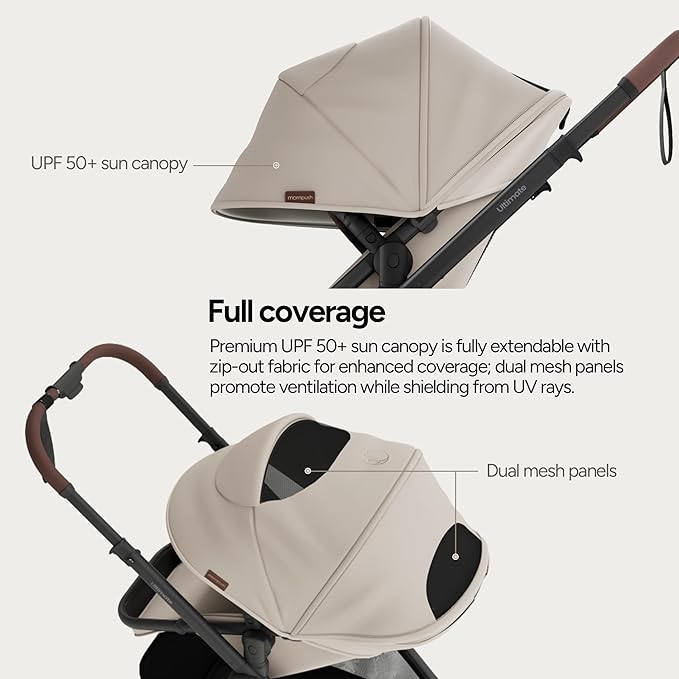 Mompush Ultimate 3 Full Size Baby Stroller from Newborn to 50 lbs - All-Terrain Large Wheels with Full Suspension, Reversible & Extendable Seat for Growing Kids, One-Second Compact Fold