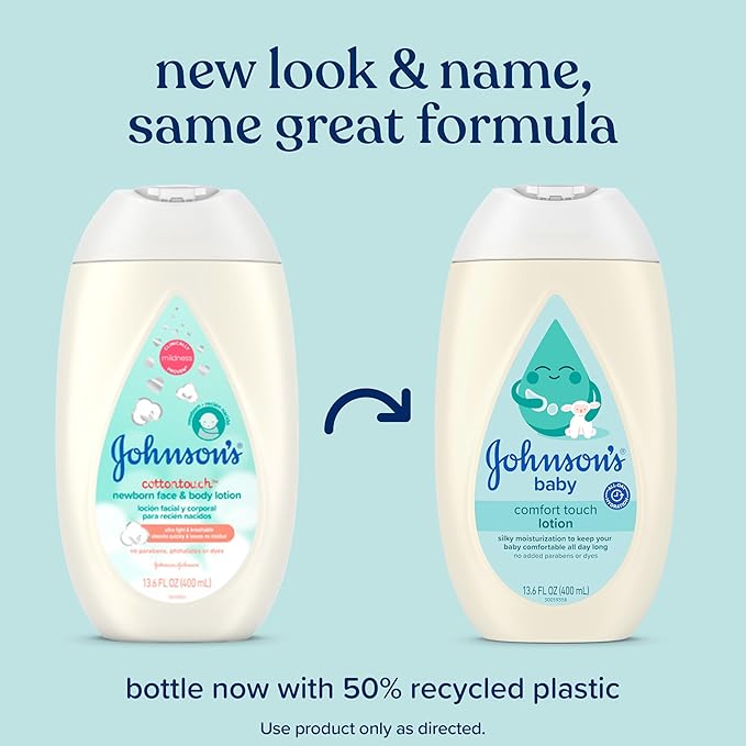 Johnson's Baby Comfort Touch Newborn Baby Face & Body Lotion, Silky Moisturizing Lotion, Baby Essentials, Hypoallergenic, No added Parabens &Dyes, 13.6 fl. oz