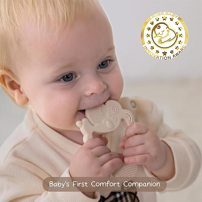 Moonkie Teething Toy, Safe & Easy to Hold BPA Free Silicone Baby Soothing Teethers, Prevent Finger Sucking Teether Toys Best for Babies 0-6 6-12 Months (Sheep Muted)