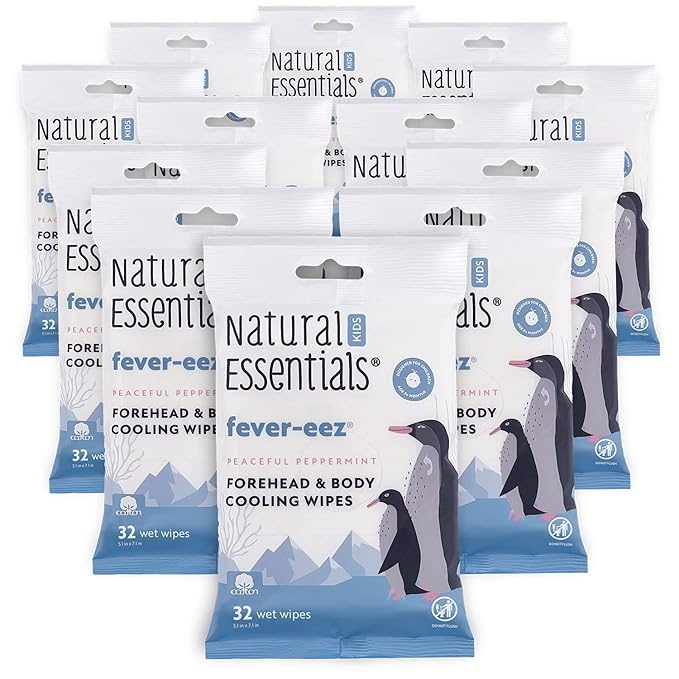 Natural Essentials Fever-eez Baby Fever Relief for Kids, Soothing Forehead & Body Wipes for Babies, Provide Immediate Cooling Sensation during Fevers, High Body Temperatures and Hot Flashes