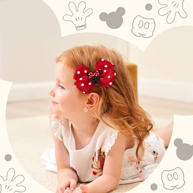 4PCS Mouse Ears Hair Bow Clips, 3 Inch Toddler Girls Polka Dot Hair Accessories, Birthday Party Decoration for Baby Toddler Girls