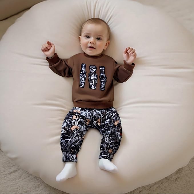Toddler Boy Fall Winter Clothes Baby Camo Hunting Outfits Retro Pullover Sweatshirts + Camouflage Pants Set