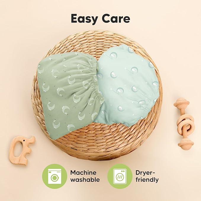 Pack and Play Sheets Fitted - 2-Pack Mini Crib Sheets for Pack N Play Mattress 38x26, Soft & Cozy, Neutral Toddler Playard Bedding, Snug Fitted Mini Baby Crib Mattress Cover Boy, Girl (Lunaris)