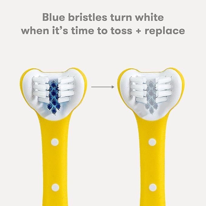 Frida Baby Triple-Angle Toothhugger Training Toddler Toothbrush | Toddler Toothbrush 2 Years and Up, Cleans All Sides at Once | Yellow