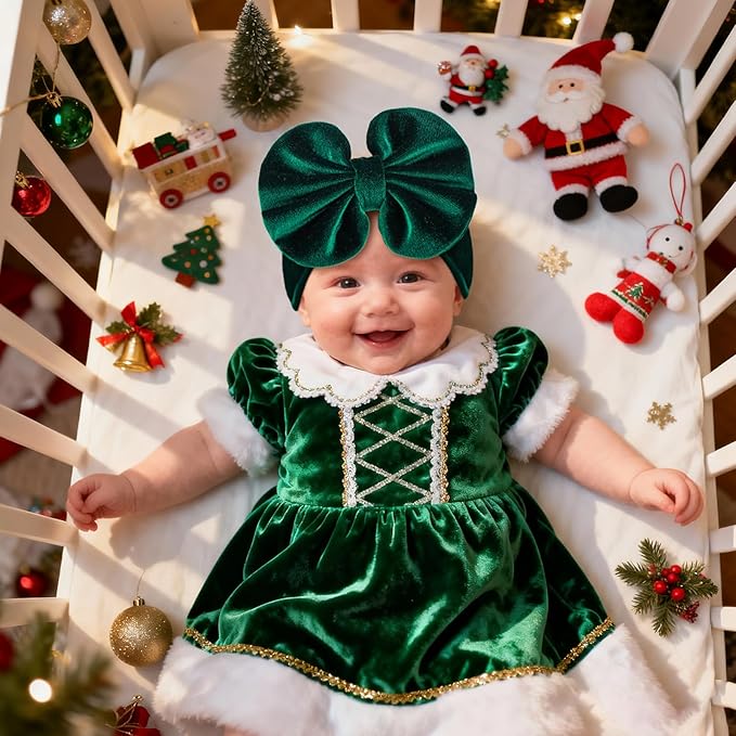 YanJie Baby Girl Bows Christmas Velvet Baby Headbands Big Baby Bows Wide Head Wrap Hair Accessories for Toddlers Newborn Infants Kids(Red-Green)