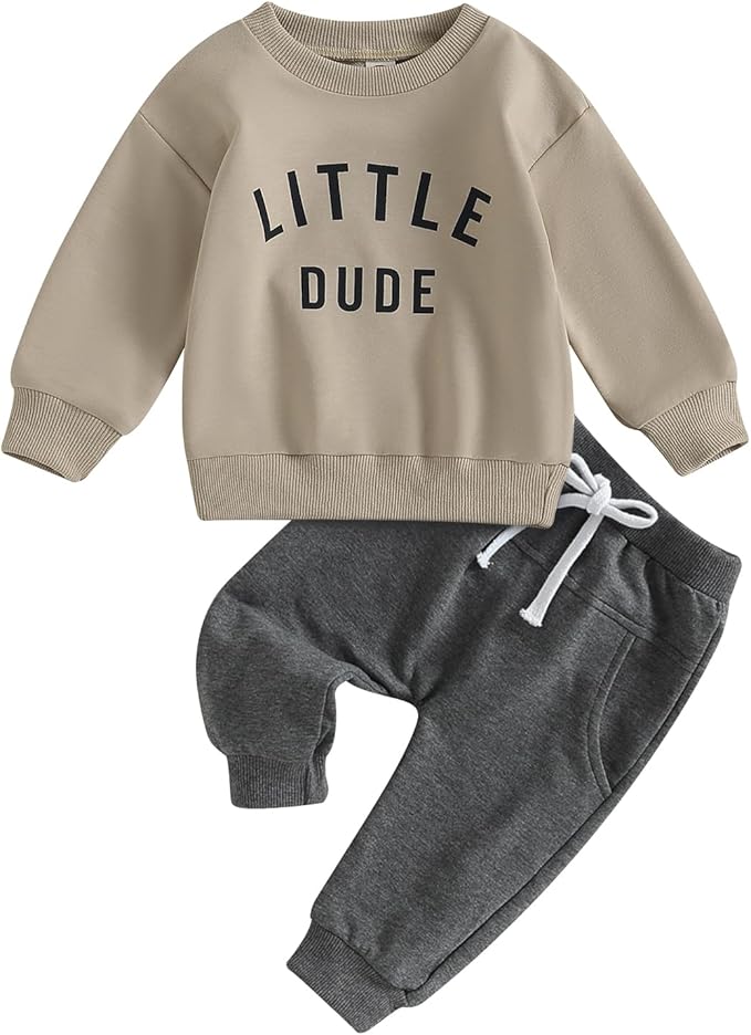 Toddler Baby Boy Clothes Solid Color Long Sleeve Crewneck Sweatshirt Top Casual Pants Set 2Pcs Fall Winter Outfits