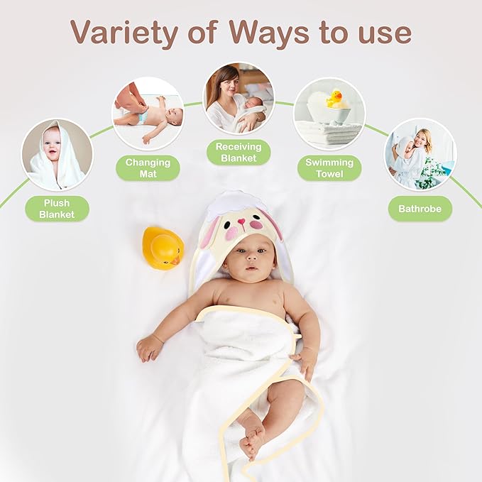 Mother's Choice Baby Towels for Newborn Organic Hooded Design, Large Size Cotton Toddler Towels, Ultra-Soft & Absorbent Bath Towel for Newborns, Infants, Toddlers, Boys & Girls with Animal Hood