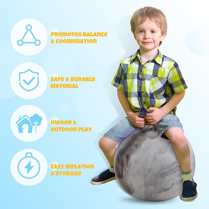 Upper Rider Clouds Hopper Ball for Kids,18 Inch Bouncy Ball with Handle,Inflatable Hopping Toys for Boys Girls Aged 3-8, Indoor Outdoor Jumping Toys Gift with Pump