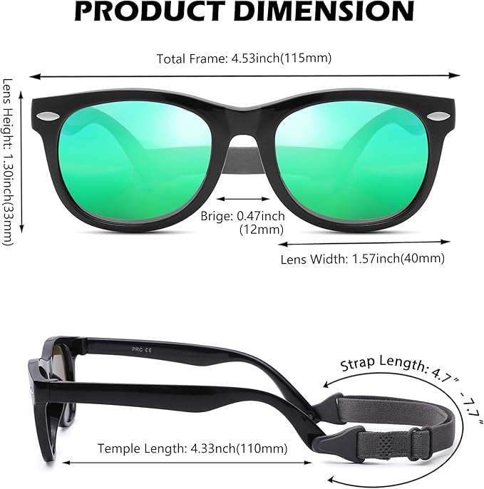 Polarized Baby Sunglasses with Strap - Unbreakable Flexible Infant Sunglasses for Toddlers Age 0-24 Months