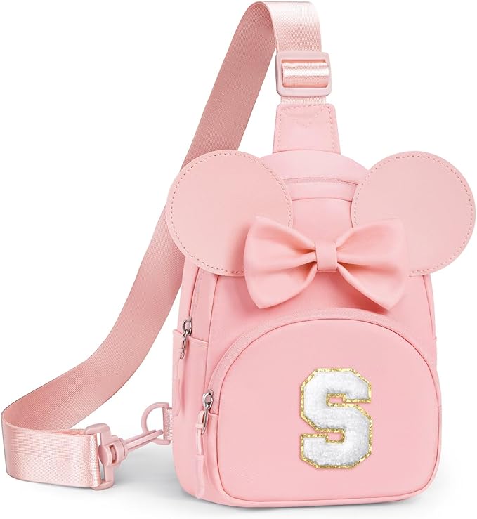YOOLIFE Valentines Day Gifts for Kids Girls Crossbody Bag, Initial Sling Bag Fanny Pack for Little Girls Purse, Birthday Gifts for 2 3 4 5 6 7 8 Year Old Girl Kids Personalized Gift, Pink (S)