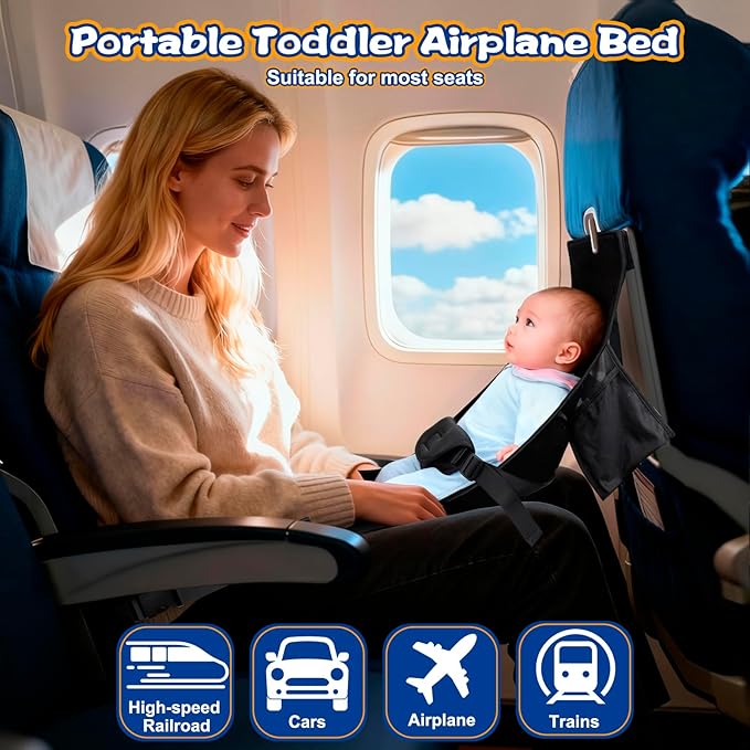 TRELC Portable Baby Airplane Bed, Toddler Airplane Bed for 1-12 Months Old Baby, Babies Infant Beds for Flight, Baby Travel Essential for Flying