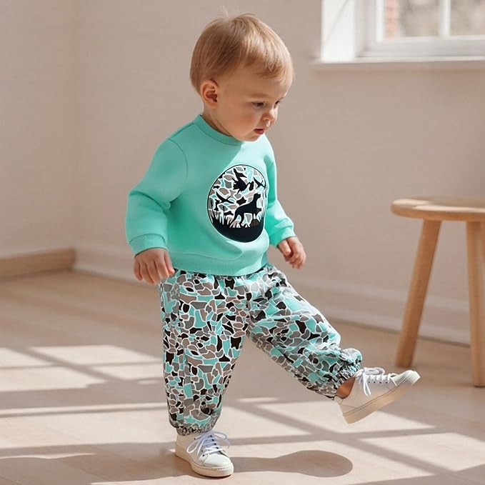 Toddler Boy Fall Winter Clothes Baby Camo Hunting Outfits Retro Pullover Sweatshirts + Camouflage Pants Set