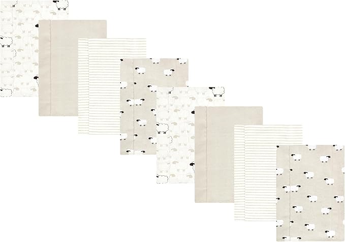 Hudson Baby Cotton Poly Flannel Burp Cloths Multipack, Taupe Sheep 8-Pack, One Size