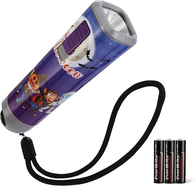 EverBrite Halloween Flashlights Halloween Gifts, Small LED Flash Light Handheld Torch with Lanyard 3AAA Battery Included, 1 Pack-Purple